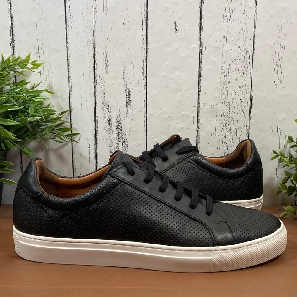 The Men's Store at Bloomingdale's Perforated Black Leather Cupsole Sneakers